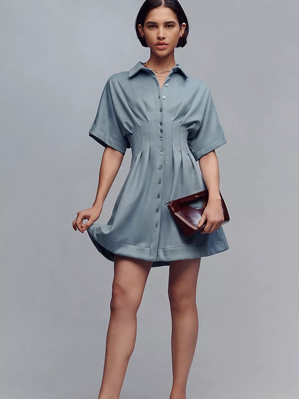 Anthropologie Tobie Faux-Suede Mini Shirtdress By Exquise Size S